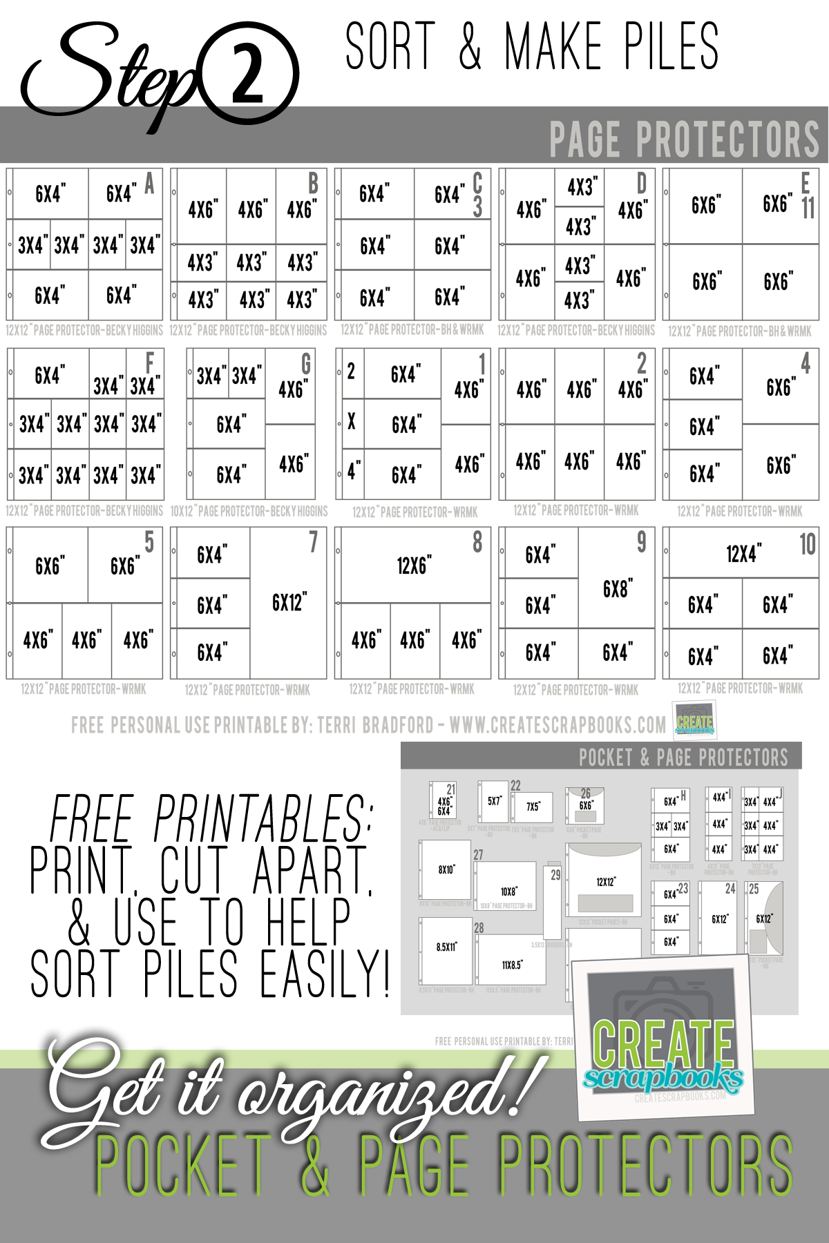 Step 2: FREE printables from CreateScrapbooks.com to organize your pocket and page protectors for project life!